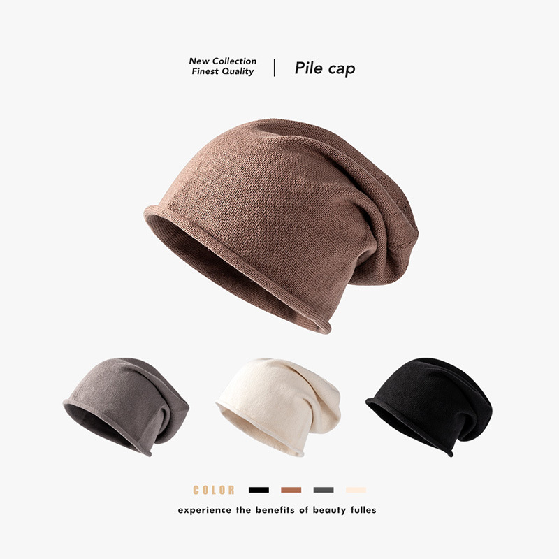 Pile Heap Cap Women&#039;s Korean Style Curl Monochrome Fashion Sleeve Cap Spring and Autumn Outdoor Keep Warm Windproof Ladies Pullover Hat