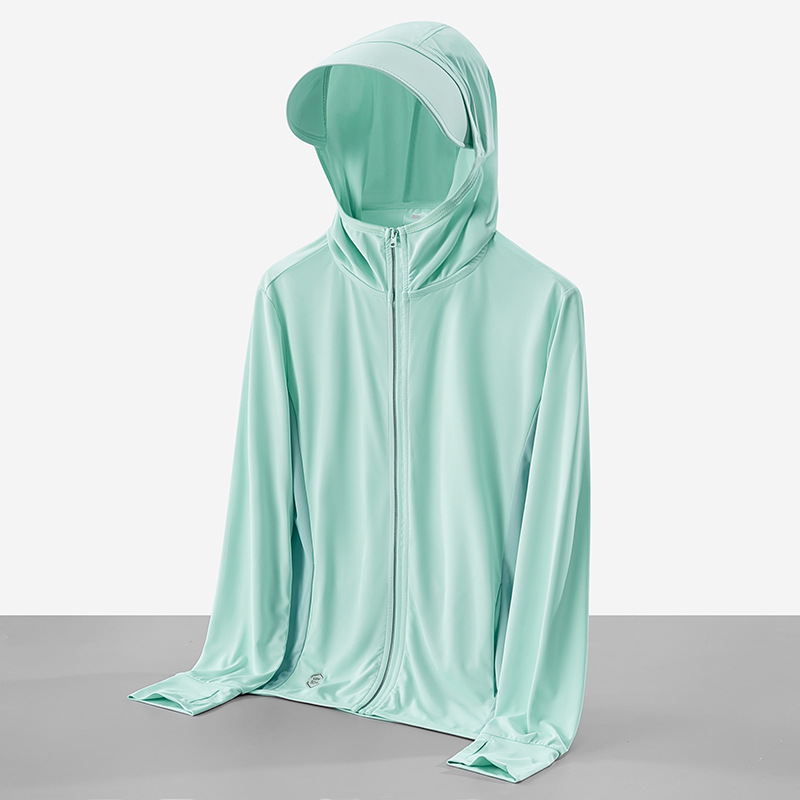 Knitted Ice Silk Sun Protection Clothing UPF50 + Removable Cap Sun-Protective Clothing Men&#039;s and Women&#039;s Brim UV Protection Breathable Skin Clothing