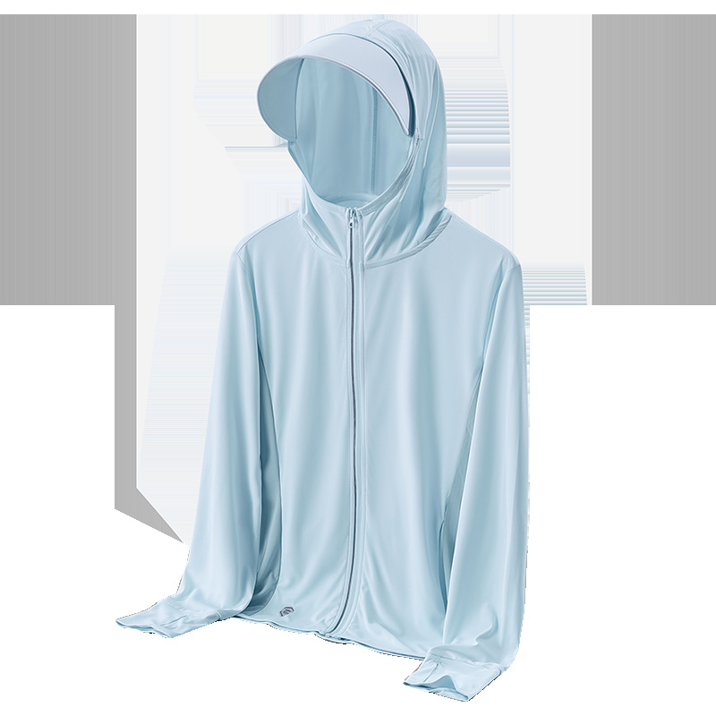 Knitted Ice Silk Sun Protection Clothing UPF50 + Removable Cap Sun-Protective Clothing Men&#039;s and Women&#039;s Brim UV Protection Breathable Skin Clothing