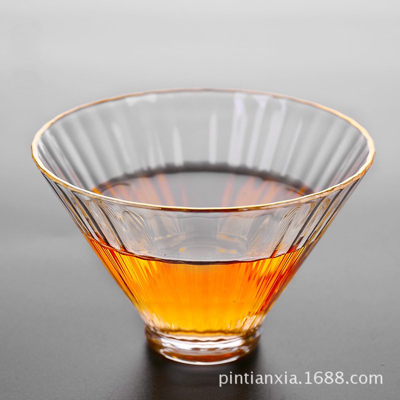 JapaneseStyle HandMade HeatResistant Glass Teacup Hammer Pattern Gold Foil Hat Small Tea Bowl Master Cup Kung Fu Tea Set