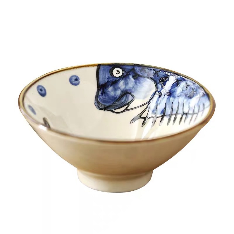 ceramic underglaze color handpainted 5 inch tall bamboo hat bowl dessert bowl household rice bowl small soup bowl