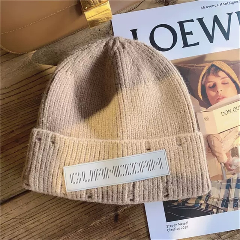 Autumn and Winter New Leather Logo Letter Beanie Hat Knitted Hat Korean Trendy Couple Fashion Student Warm Woolen Hat