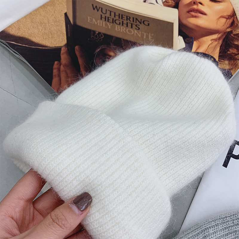 New Style for Autumn and Winter Fashion All-match Curling Solid Color Woolen Cap Children&#039;s Travel Shopping Warm Rabbit Fur Casual Knitted Hat
