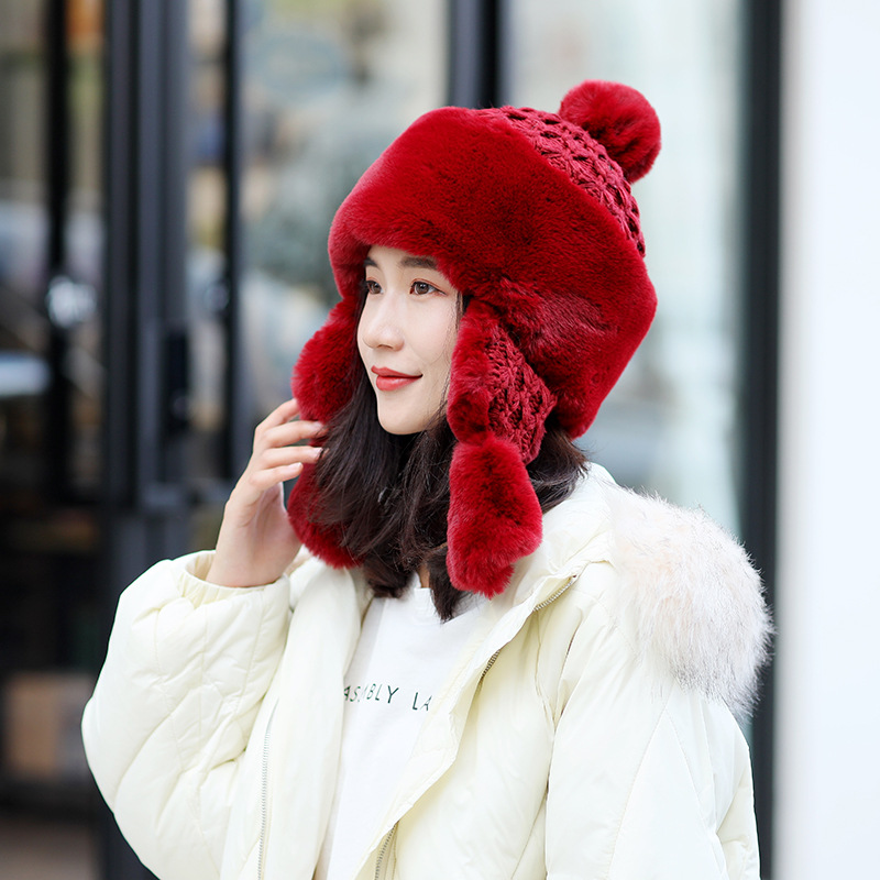 2019 Winter Girl&#039;s Cap Creative Style Domestic and Foreign Trade New Adult Rabbit Fur Ear Protection Fleece-Lined Hat Ushanka Princess Hat