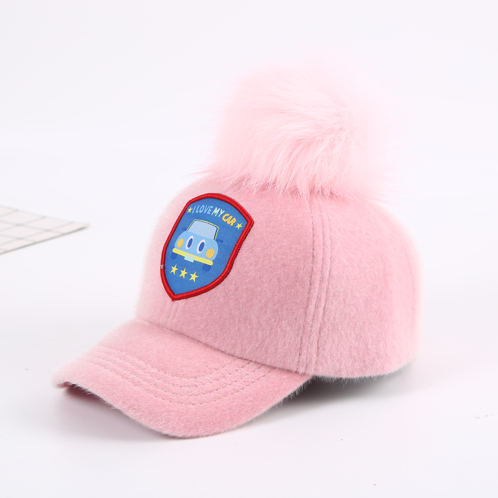 Children&#039;s Hat Autumn and Winter Plush Big Fur Ball Peaked Cap Boys and Girls Cute Baseball Cap Comfortable Warm Travel Cap