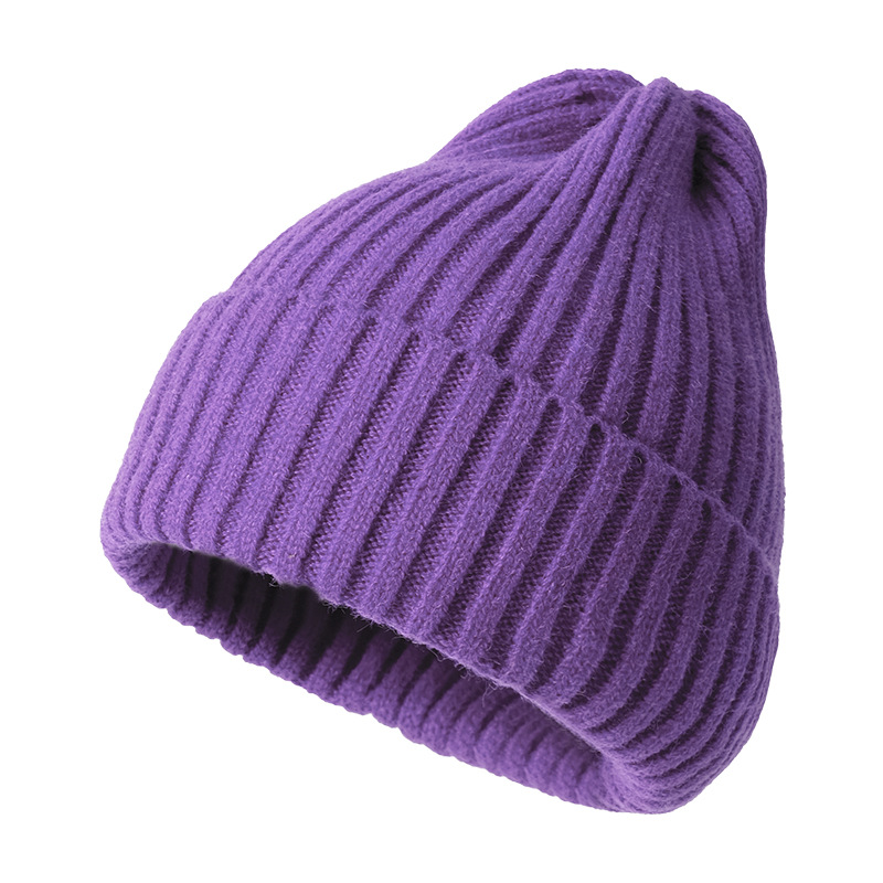 Fur cap Woolen Cap Female Autumn and Winter Wild Candy Color Knitted Hat Thick Warm Skullcap Outdoor Adult Hat Wholesale