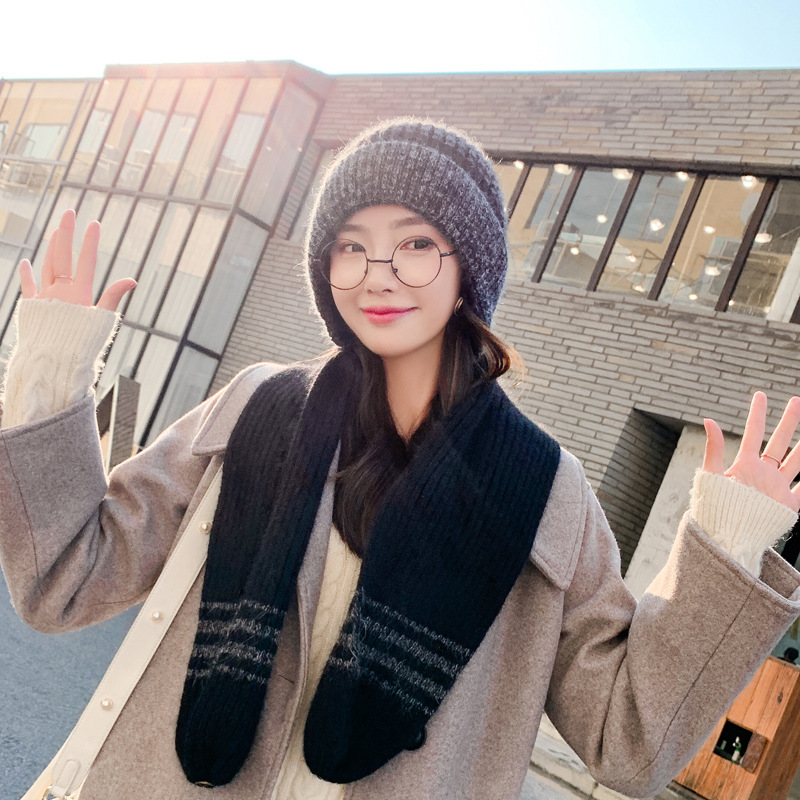 One-Piece Wool Fluffy Ball Cap Warm Thickened Hat Women&#039;s Autumn and Winter Knitted Sleeve Cap Fur cap