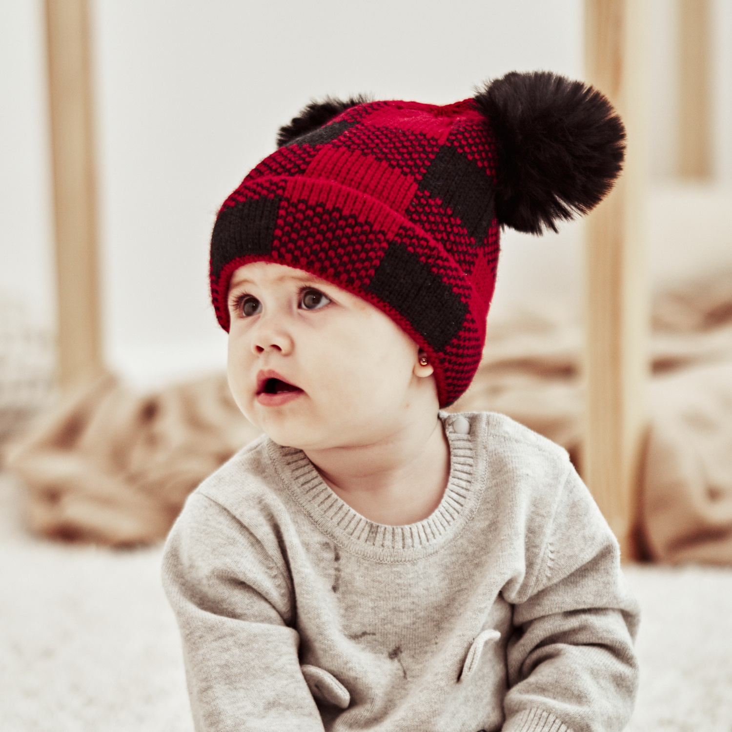 New Products in Stock Autumn and Winter Fur Ball Parent-Child Knitted Hat Factory Wholesale Fur cap