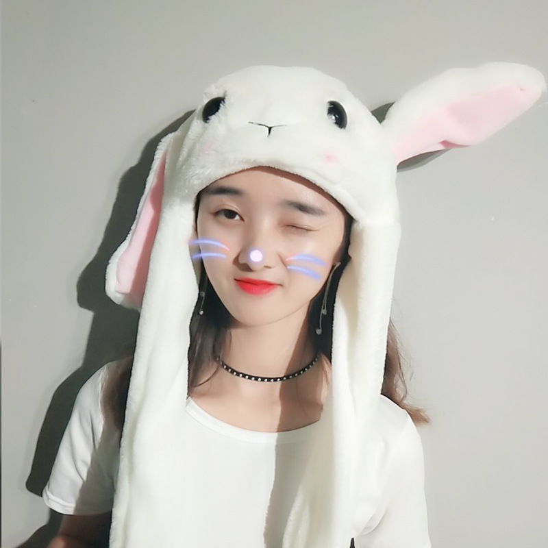 Glowing hat  Ears Rabbit Hat Luminous Colored Lights Autumn and Winter Plush Will Move Rabbit Ears Funny Airbag Cap