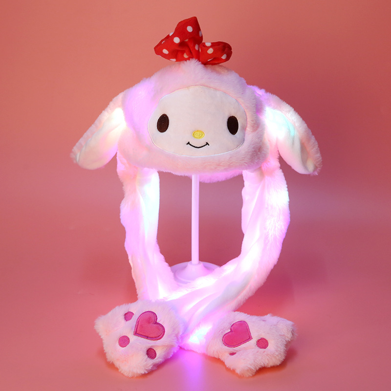 Douyin Same Rabbit Hat Parent-Child Plush Movable Ears Hat Cartoon Light-on Hat Long Ear Flashing Hat Glowing hat