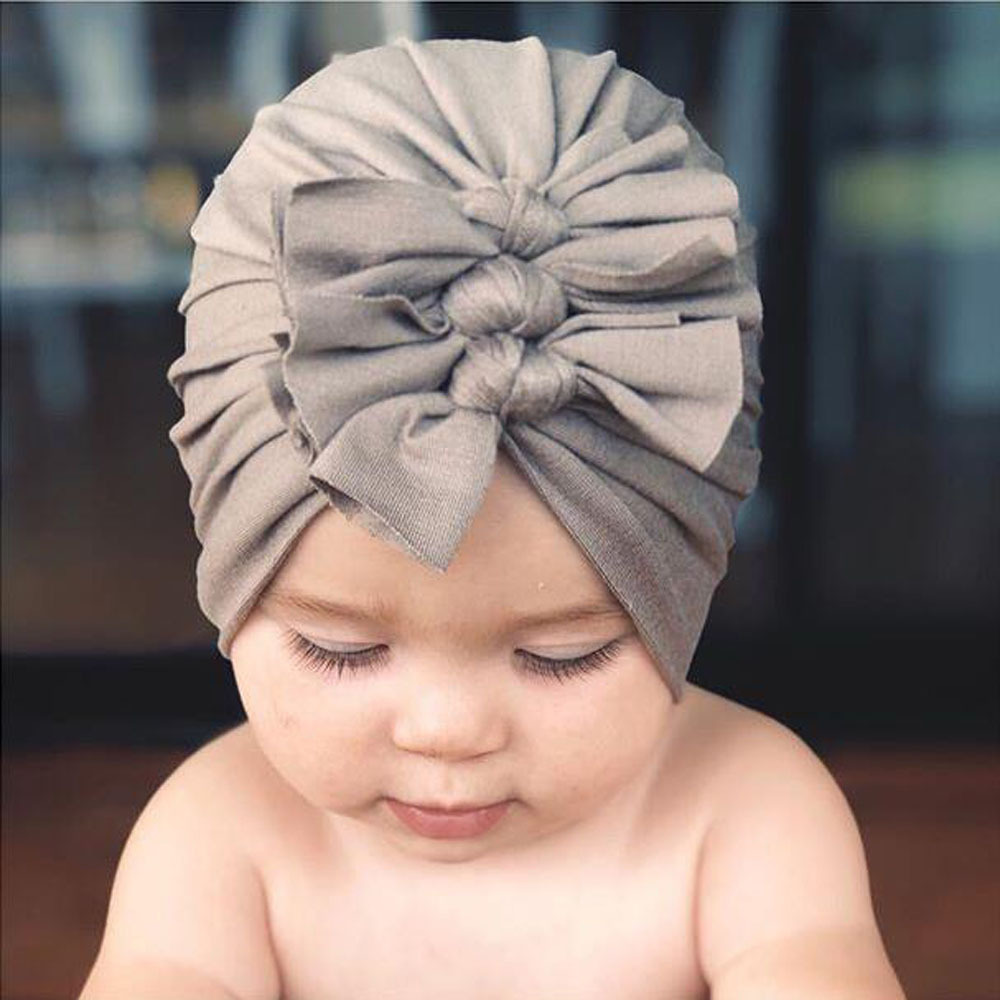 Children&#039;s Hat Sleeve Cap Spring and Summer New Soft Knitted Fabric Pleated Bow Indian Hat Baby Hat Wholesale