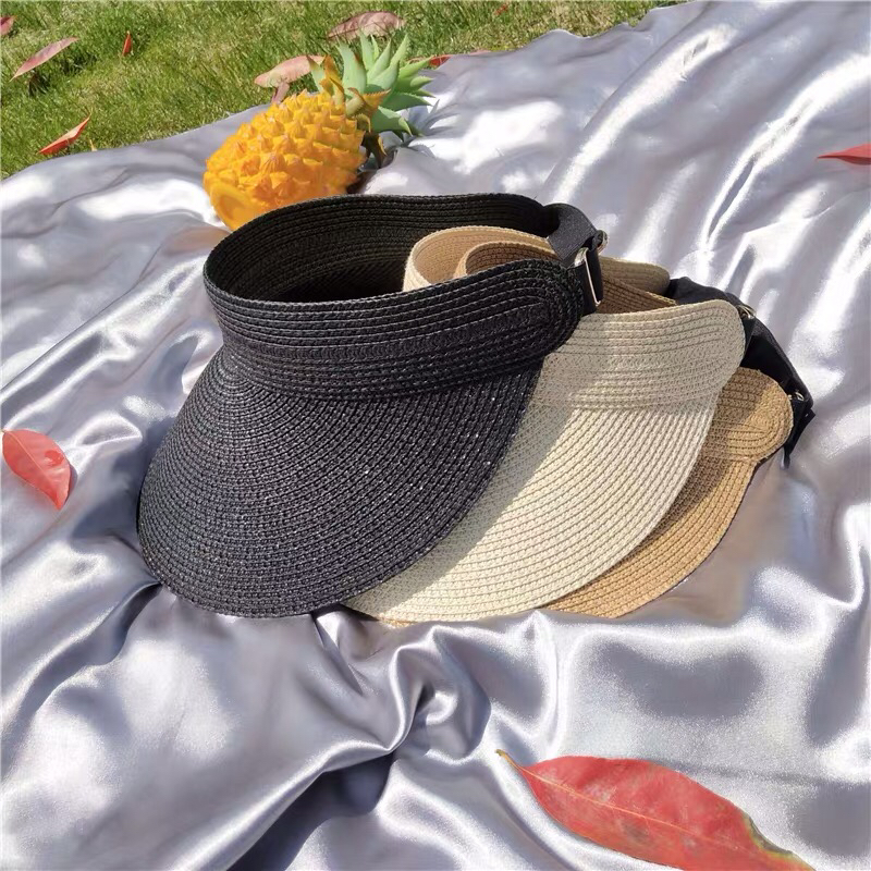 Summer Sun-Poof Peaked Cap Big Brim Visor Straw Hat Women&#039;s Beach Seaside Simple Exposed Top Hat without Top Sun Protection Hat