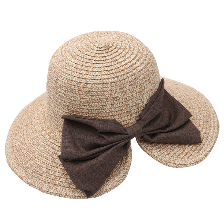 Korean Style Fashion Bowknot Beach Sun Hat Foldable Fisherman Basin Hat Summer Sun Protection Sun Shade Women&#039;s Straw Hat