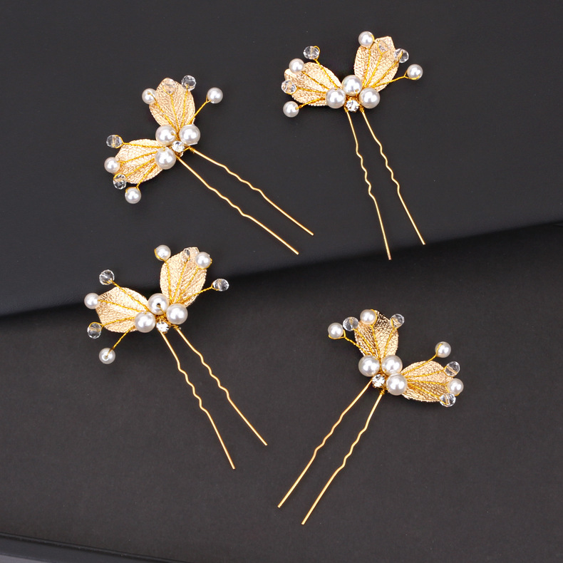 Style Hair Plug Updo U-Shaped Plug Simple Fashionable Golden Leaves Hair Clasp Bride Hairpin Hair Clip Hairpin U hairpin