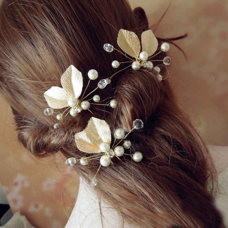 Style Hair Plug Updo U-Shaped Plug Simple Fashionable Golden Leaves Hair Clasp Bride Hairpin Hair Clip Hairpin U hairpin