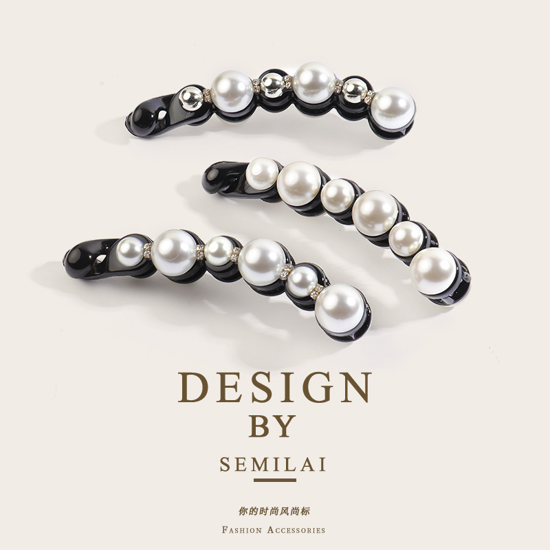  Clip Ponytail Hairpin Korean Pearl Rhinestone Temperament Vertical Clip Hair Accessories Headwear Banana Hairpin