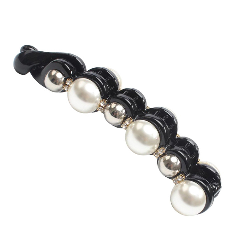  Clip Ponytail Hairpin Korean Pearl Rhinestone Temperament Vertical Clip Hair Accessories Headwear Banana Hairpin