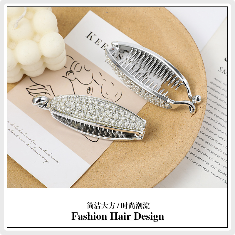 Internet Influencer Pearl Banana Clip Vertical Clip Ponytail Hairpin Simple Style Hair Accessories Banana Hairpin