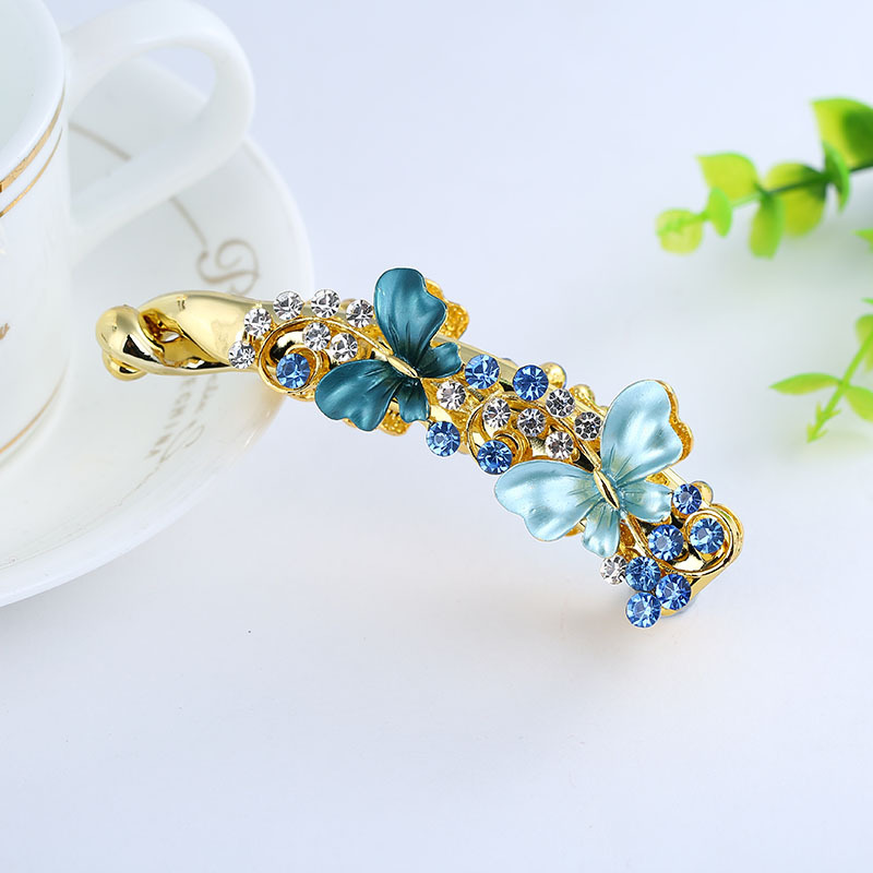 Korean Rhinestone Bow Barrettes Women&#039;s Ponytail Vertical Clip Paint Double Butterfly Banana Clip Banana Hairpin