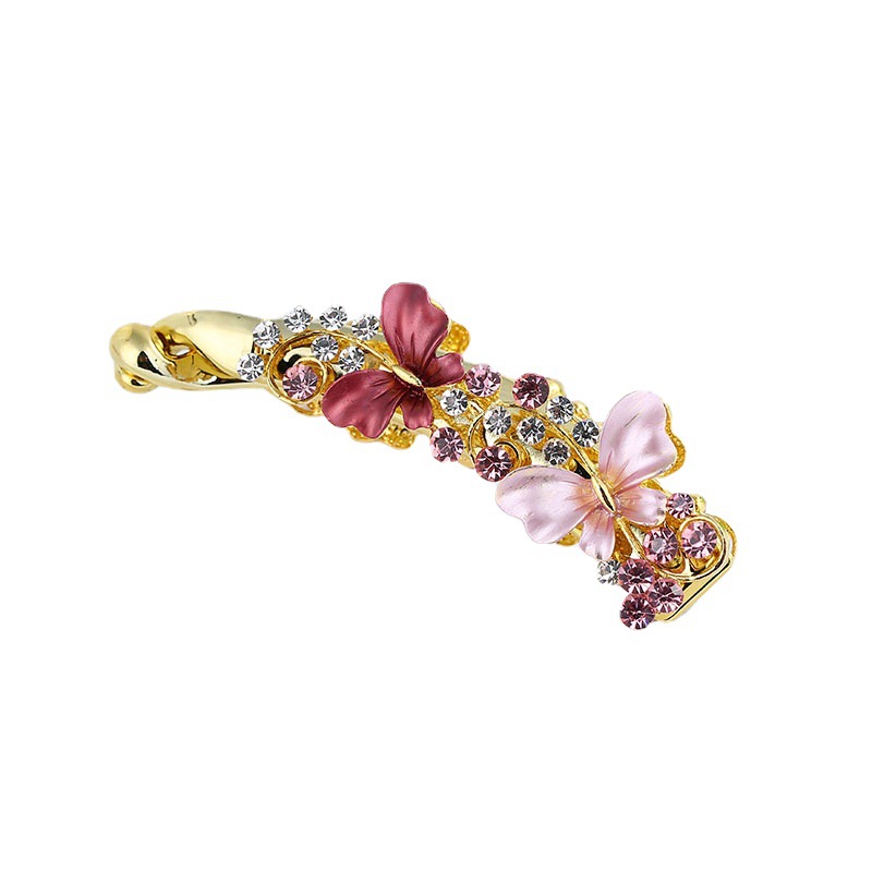 Korean Rhinestone Bow Barrettes Women&#039;s Ponytail Vertical Clip Paint Double Butterfly Banana Clip Banana Hairpin