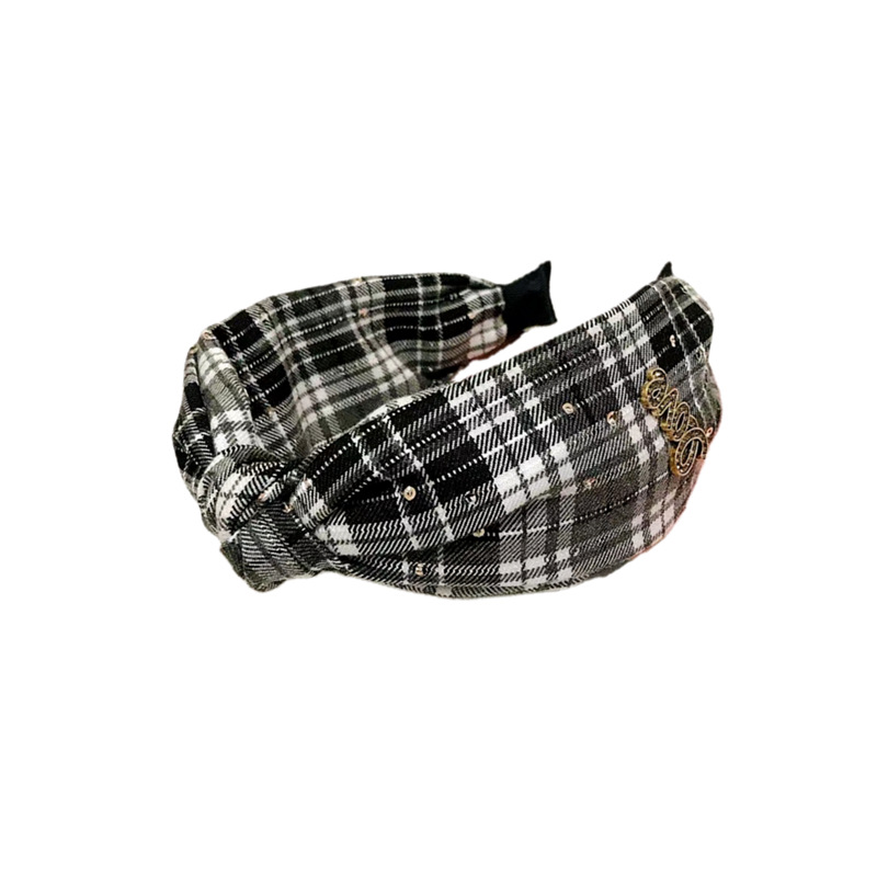 Korean Dongdaemun Alloy Accessories Plaid Headband Women &#039;S Korean-Style Versatile Retro Wide-Brim Hair Accessories Rhinestone Headband Hairpin
