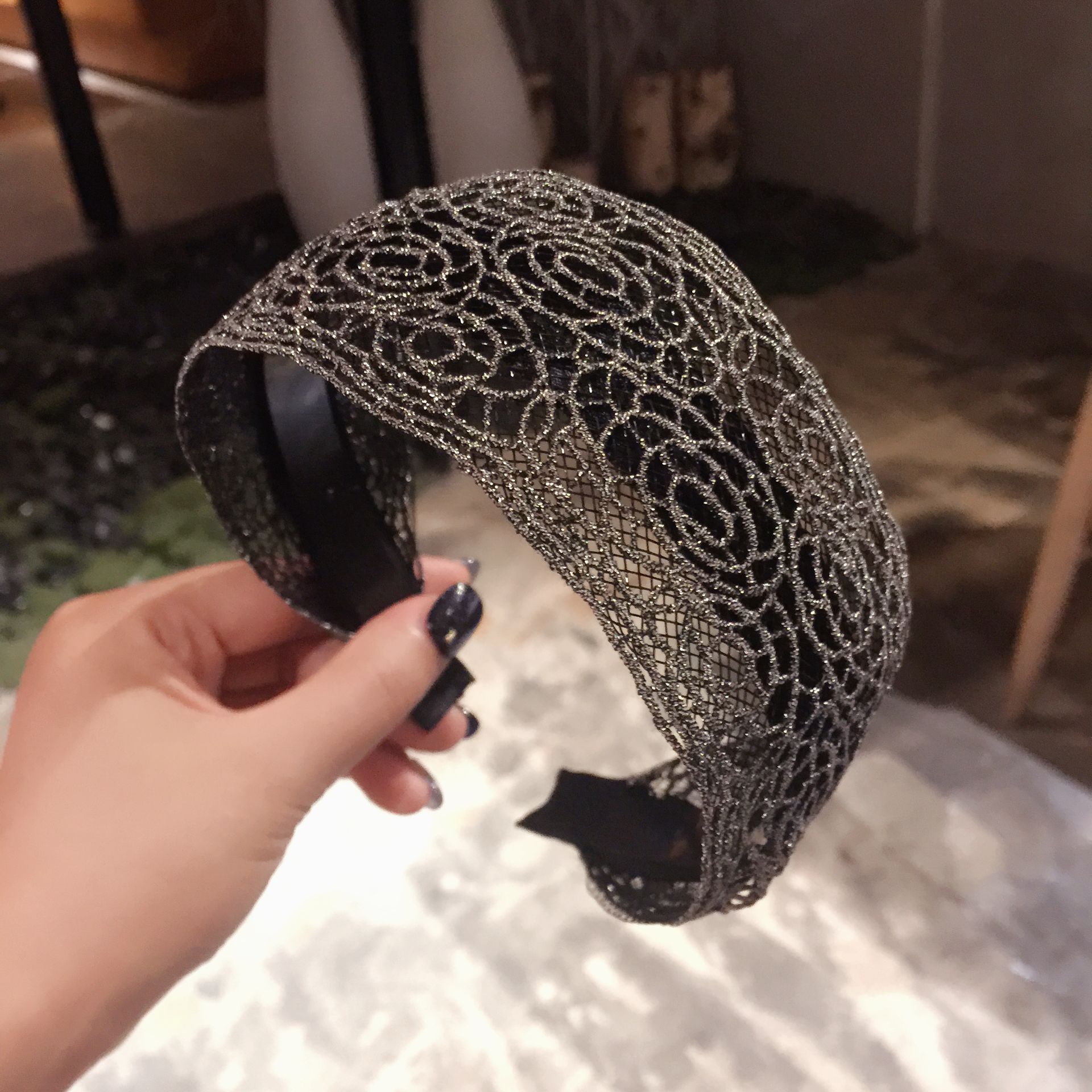 Korean Original Handmade Wide Hairpin Headband Fabric Elegant Embroidery Rose Flower Wide Brim Hair Pressing Headband Hairpin