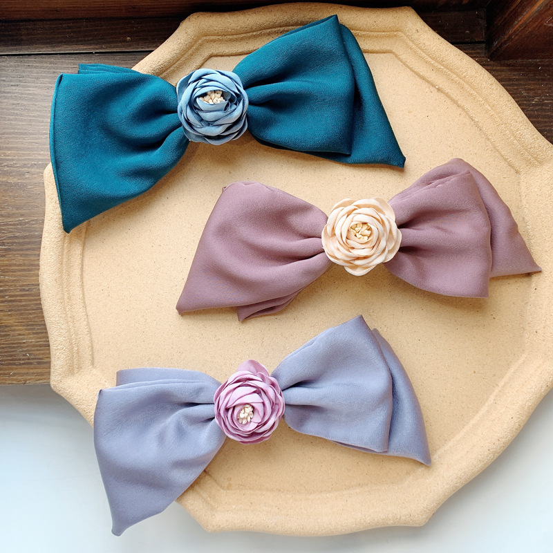  Hair Accessories Rose Double-Layer Irregular Bow Tie Top Clip Mori Style Retro Sweet Adult Back Hair Clip Rose Hairpin