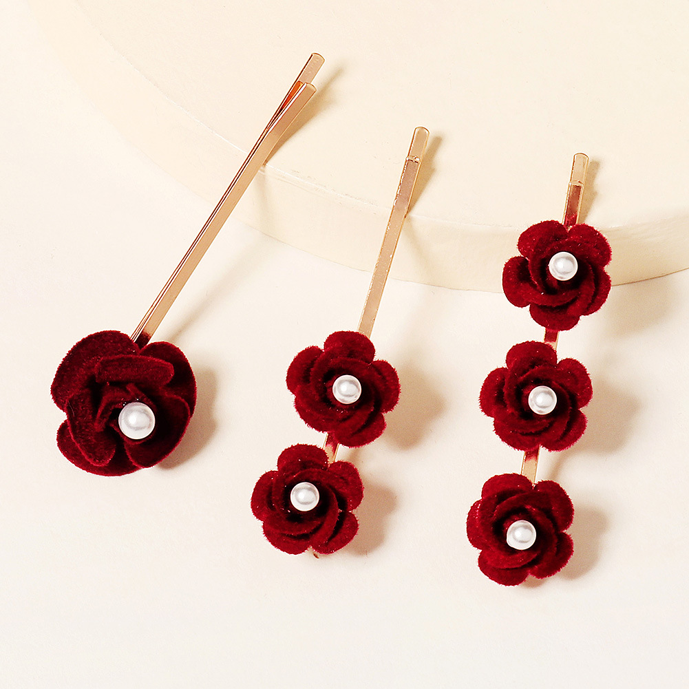 Korean Style New Mori Style Pearl Hairpin Vintage Rose Word Clip Bangs Side Cover Barrettes Rose Hairpin