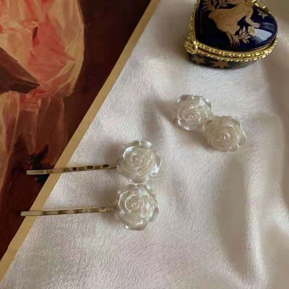  Vintage Court Style Oil Painting Minority Simple Pure Elegant White Rose Barrettes Fairy Full Hairpin Hair Rose Hairpin