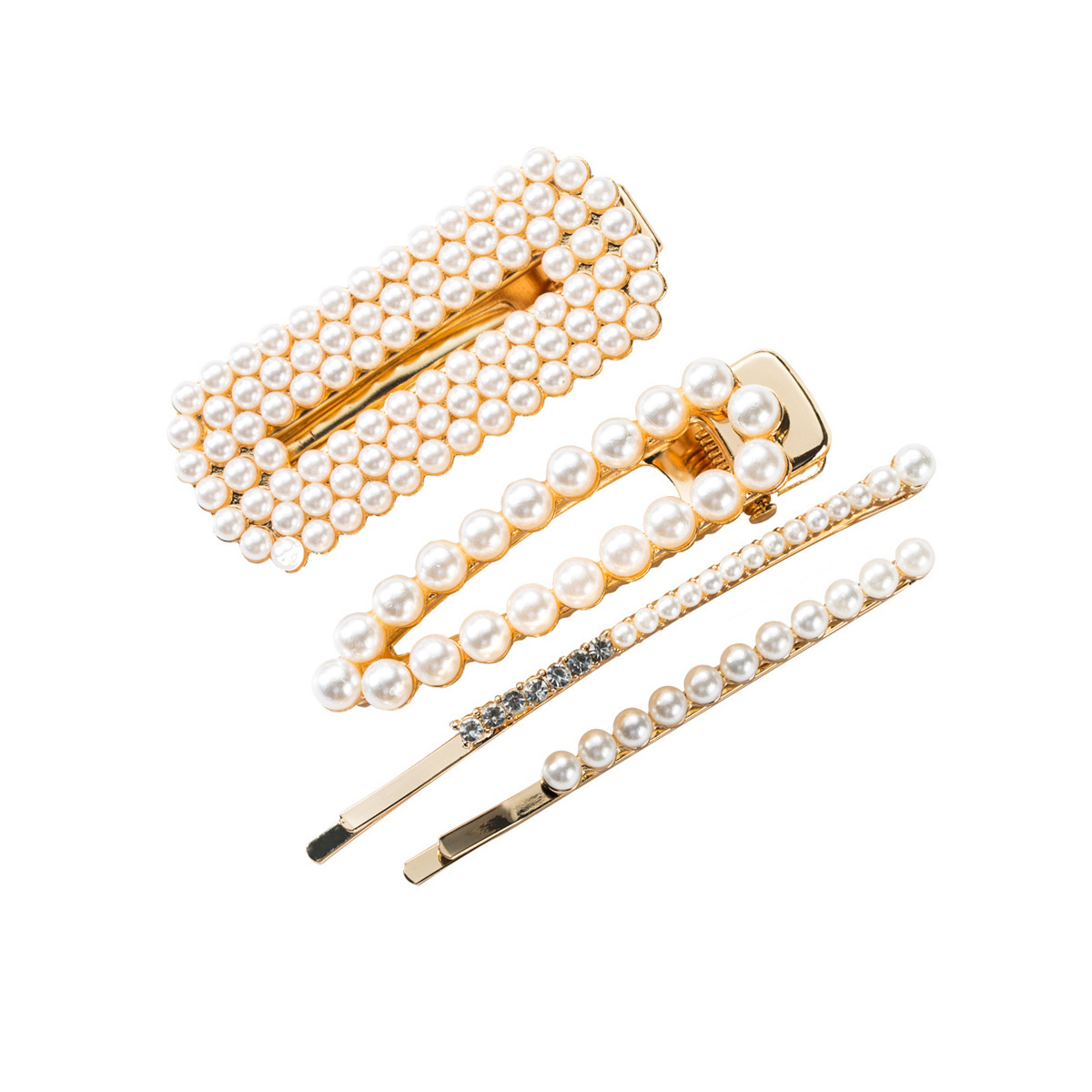 Fashion Brand Elegant Pearl Hairpin Set Combination Fresh Duckbill Clip Four-Piece Set European and American Hairpin