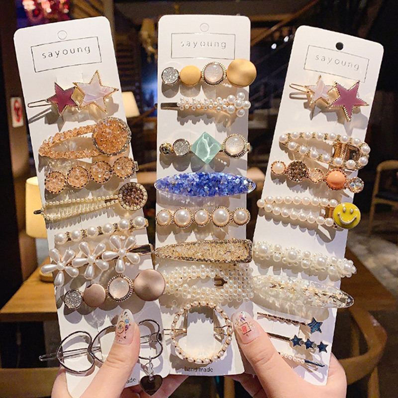 Korean Ins Pearl Hairpin Same Type as TikTok Starfish Eight-Piece Set Internet Celebrity Hair Clip Headdress Fringe Clip Side Clip Wholesale