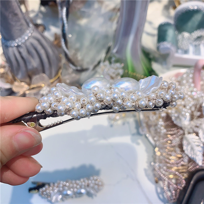 New Korean Style Pearl Hairpin Barrettes Female Girl Side Clip Simple Word Back Head Clip Hairware Bangs Clip