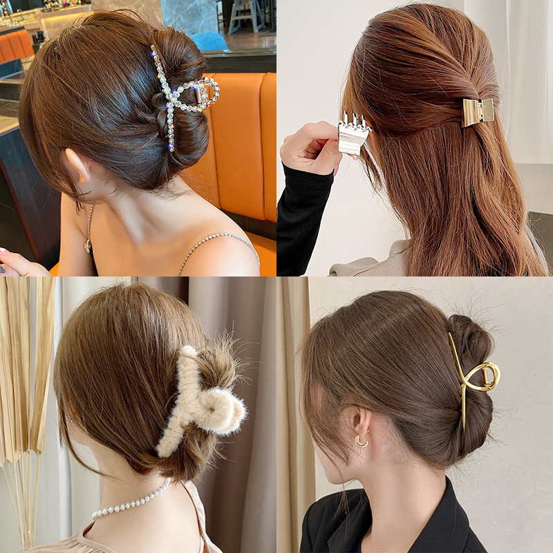 Women&#039;s Headdress Hair Volume More than Hair Claw Shark Clip Metal Hair Clip Jaw Clip Large Hairpin Pearl Hairpin