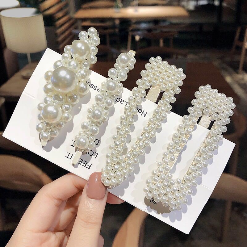 2021 New Korean Style Ins Pearl Woven BB Hairpin Internet Celebrity Girl Cute One Clip Headdress Factory Wholesale