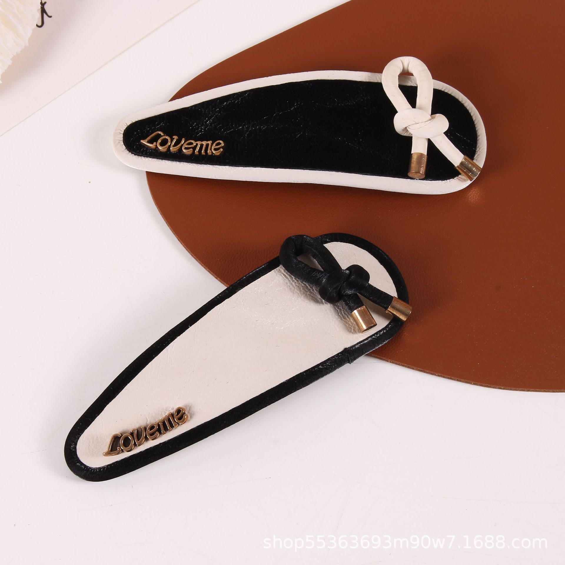 Chanel-Style Black and White Classic Leather BB Hairpin Side Clip Cute Simple Ins Hair Bow All-Match Leather Hairpin