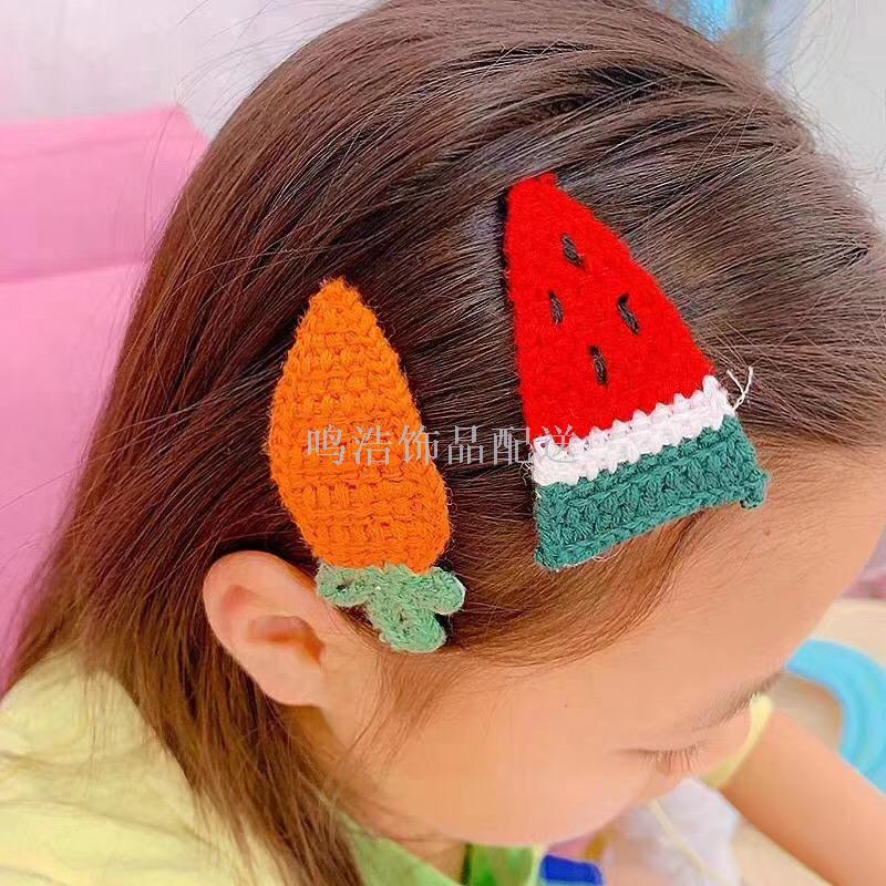 Autumn and winter hand knitting carrot strawberry hairpin BB hairpin autumn and winter wool bangs hairpin han edition 