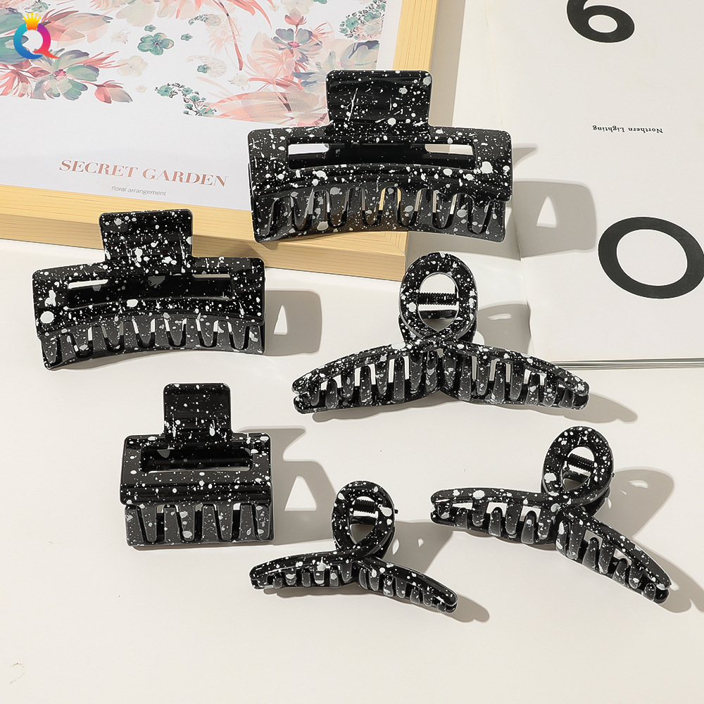Cross-Border New Arrival Paint Spray Plate Hair Jaw Clip Elegant Ink Black and White Cross Square Hairpin Hair Accessories