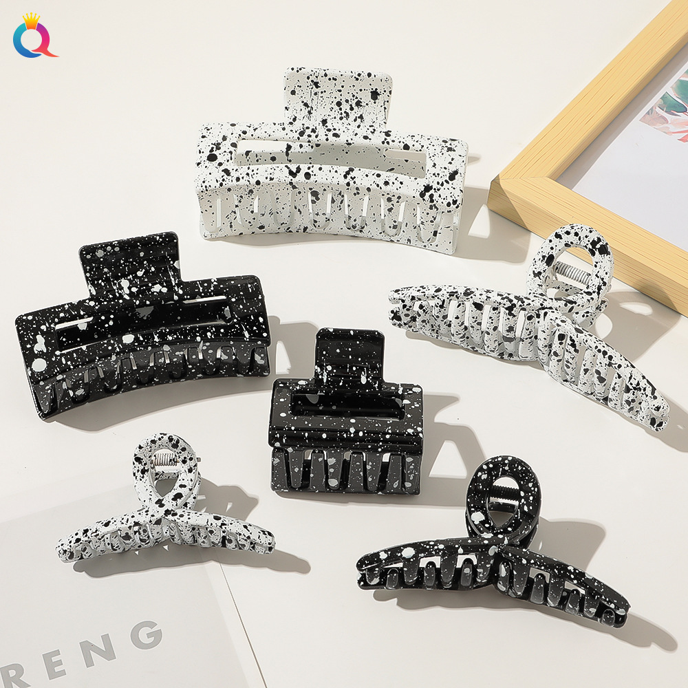 Cross-Border New Arrival Paint Spray Plate Hair Jaw Clip Elegant Ink Black and White Cross Square Hairpin Hair Accessories