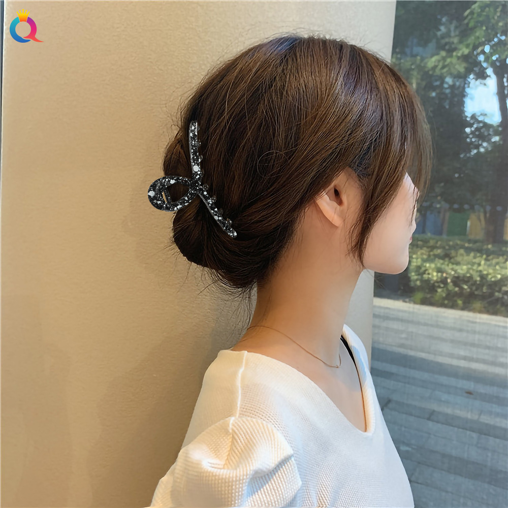 Cross-Border New Arrival Paint Spray Plate Hair Jaw Clip Elegant Ink Black and White Cross Square Hairpin Hair Accessories