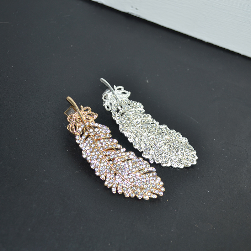 Rhinestone Feather Barrettes Back Head Internet Celebrity Women&#039;s over Duckbill Clip Bar Clip Side Clip Diamond Hairpin