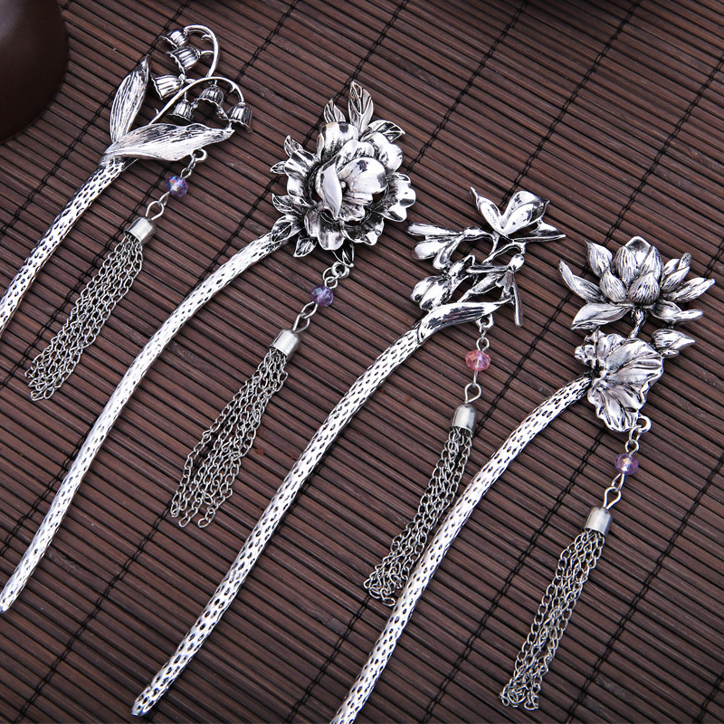 and Ethnic Style Alloy Diamond Hairpin Flower Dripping Retro Style Hairpin Women&#039;s Tassel Step Shake Hair Accessories 1