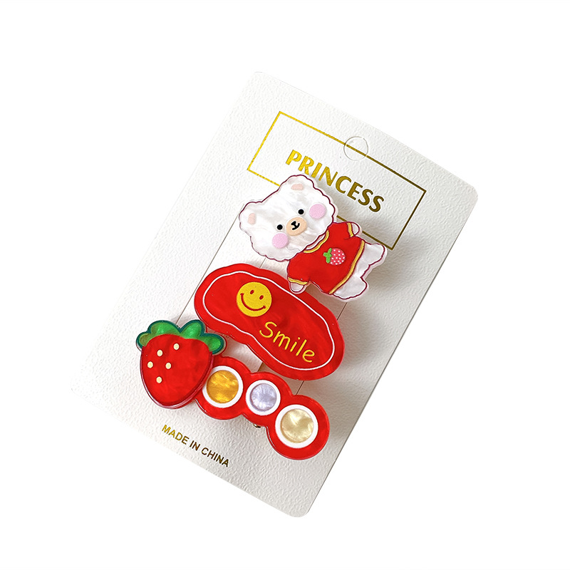 Cartoon Cute Bear Barrettes Three-Piece Set Internet Influencer Hairpin Acrylic Side Clip Female Good Luck Continuous Barrettes