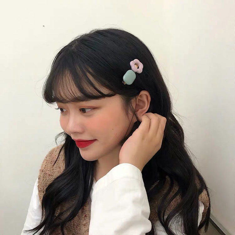  Barrettes Side Clip Temperament Girl Geometric Contrast Color Hairpin Bang Clip Little Flower Wholesale Acrylic Hairpin