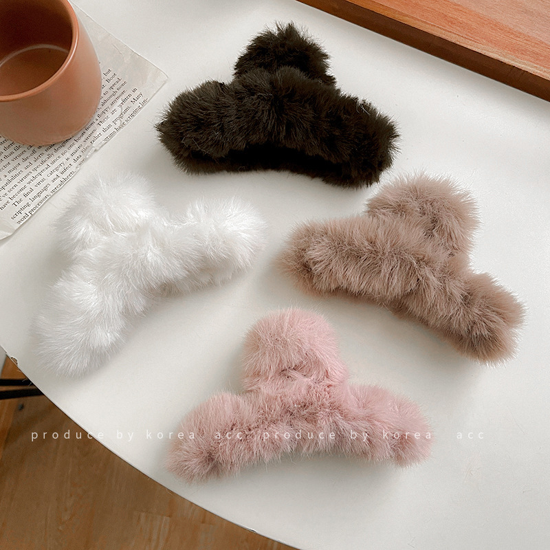 Korean-Style Imitation Rabbit Fur Gap Former Red Furry Hair Claw Updo Fashion Hairpin Girls&#039; Back Head Shark Clip Hair Accessories