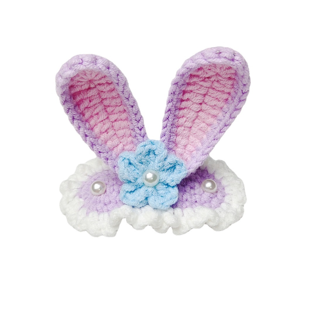 Yang Qian Similar Hand-Knitted Cute Sweet Instafamous Girls&#039; Hairpin Bang Clip Hairware Pink Rabbit Ears