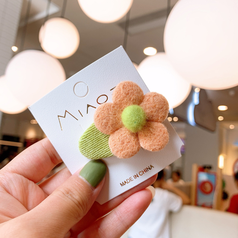 Korean Style New Children&#039;s Cute Wool Felt Flower Hairpin Girls Baby BB Clip Hair Accessories Little Girl Plush Clip