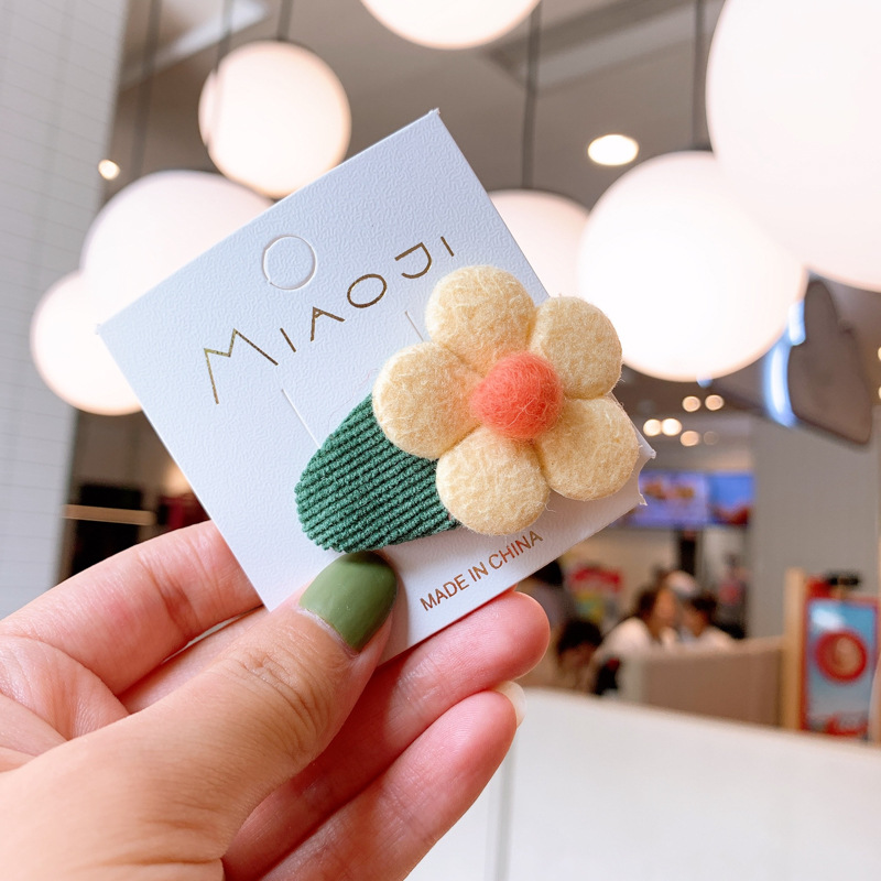 Korean Style New Children&#039;s Cute Wool Felt Flower Hairpin Girls Baby BB Clip Hair Accessories Little Girl Plush Clip
