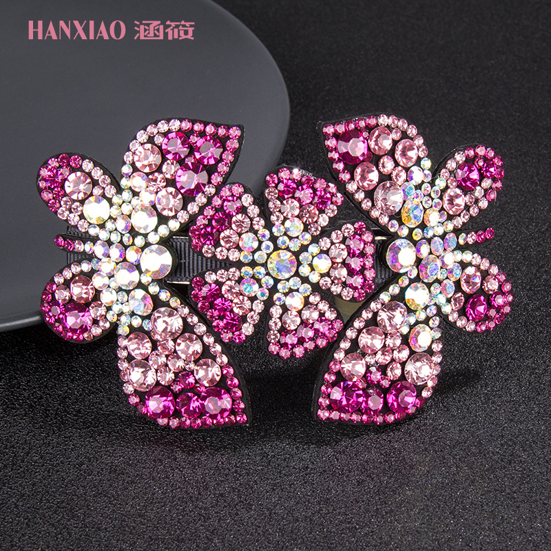 Color Rhinestone Butterfly Flower Large Spring Clip Back Head Head Clip Diamond Crystal Ponytail Clip Diamond Hairpin