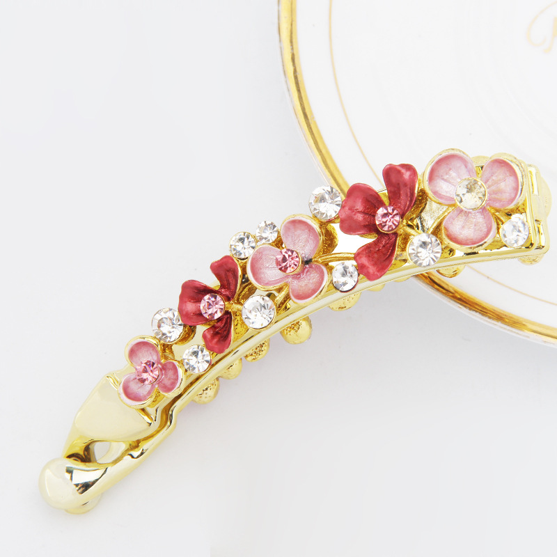 Yiwu manufacturers wholesale Korean original spot flower painting paint hairpin set diamond hairpin 10 cm color banana clip