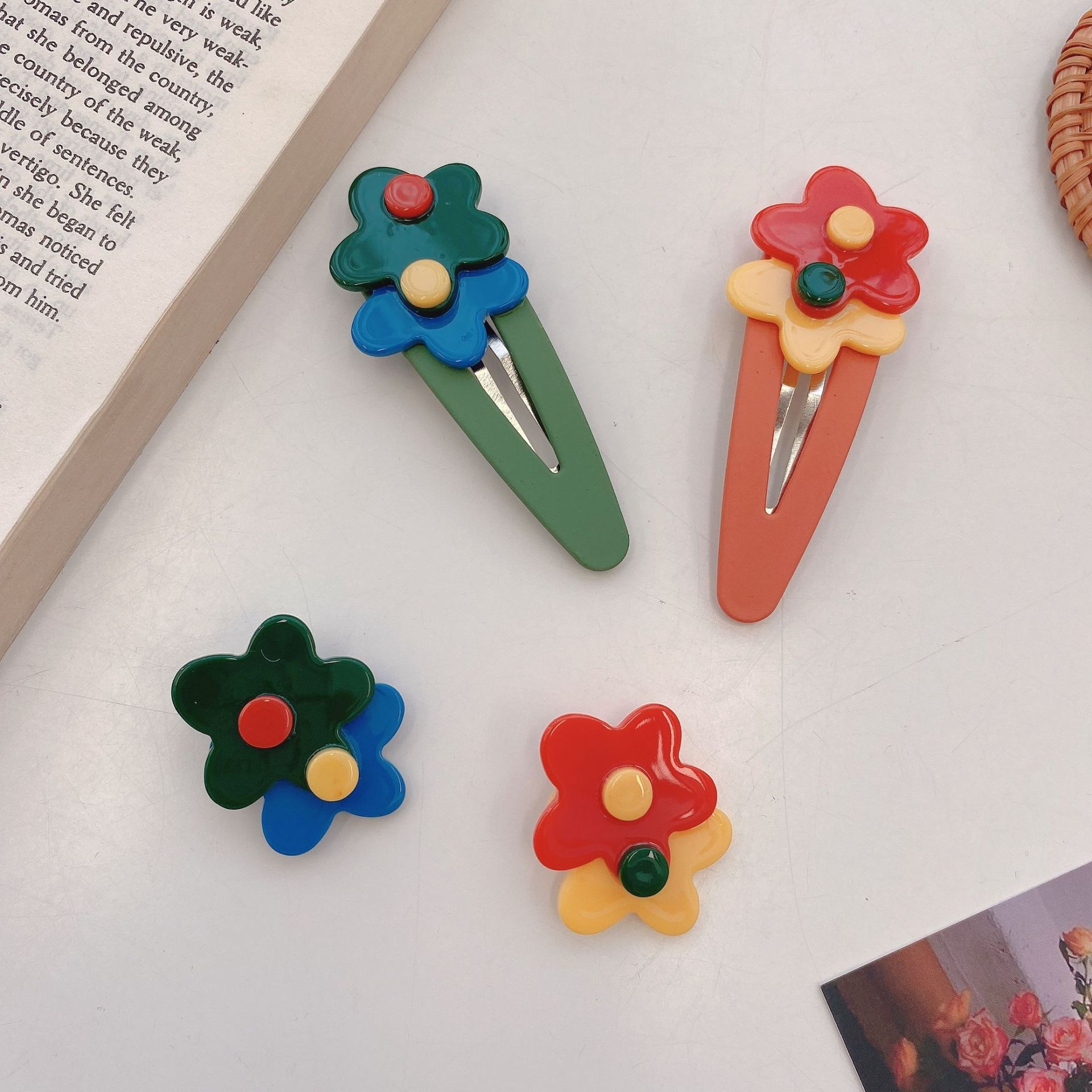  Girl Bang Clip Candy Color Hairpin BB Clip Side Clip Hair Accessories Headdress Fashion Flower Hairpin